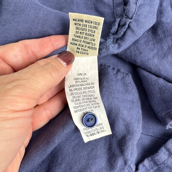 L.L. Bean Linen Blue Lightweight Button Up Blouse Top Short Sleeve Women Size LG - Picture 5 of 8